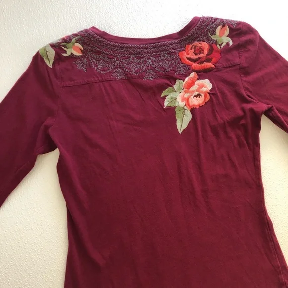 Johnny Was Burgundy Floral Embroidered Top - Picture 5 of 13